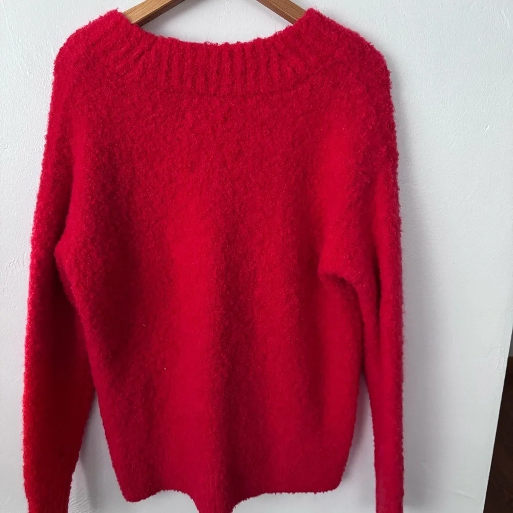 aerie red fuzzy v neck medium weight oversized sweater Size XS